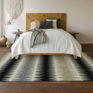 HomeRoots 5' Stylish Black, Gray & Ivory Striped Washable Area Rug - UV Protected, Durable for High-Traffic Spaces 668954