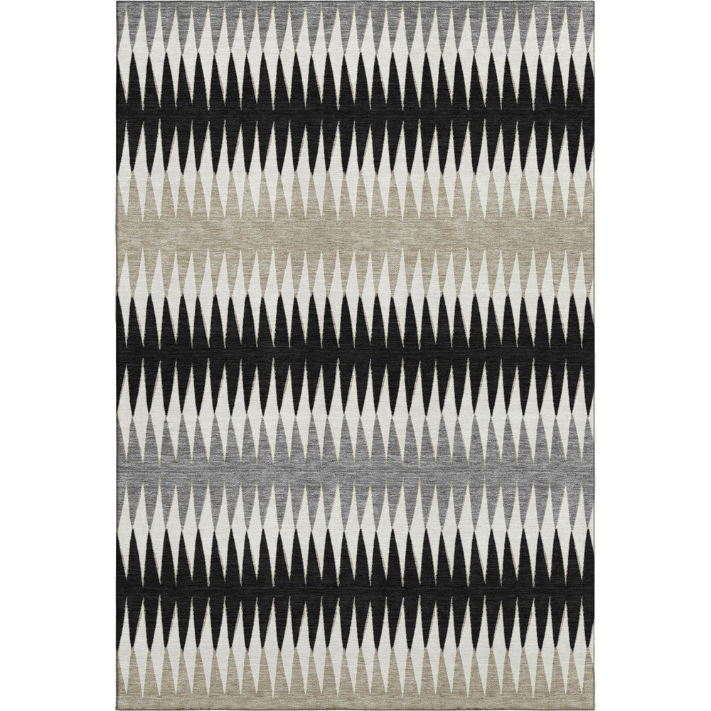 HomeRoots 9' X 12' Washable Striped Area Rug in Black, Gray & Ivory - UV Protected, Durable for Kids & Pets 668957