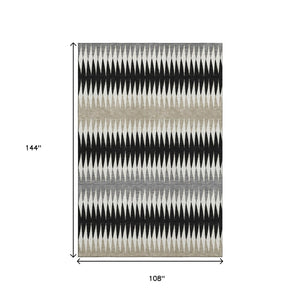 HomeRoots 9' X 12' Washable Striped Area Rug in Black, Gray & Ivory - UV Protected, Durable for Kids & Pets 668957