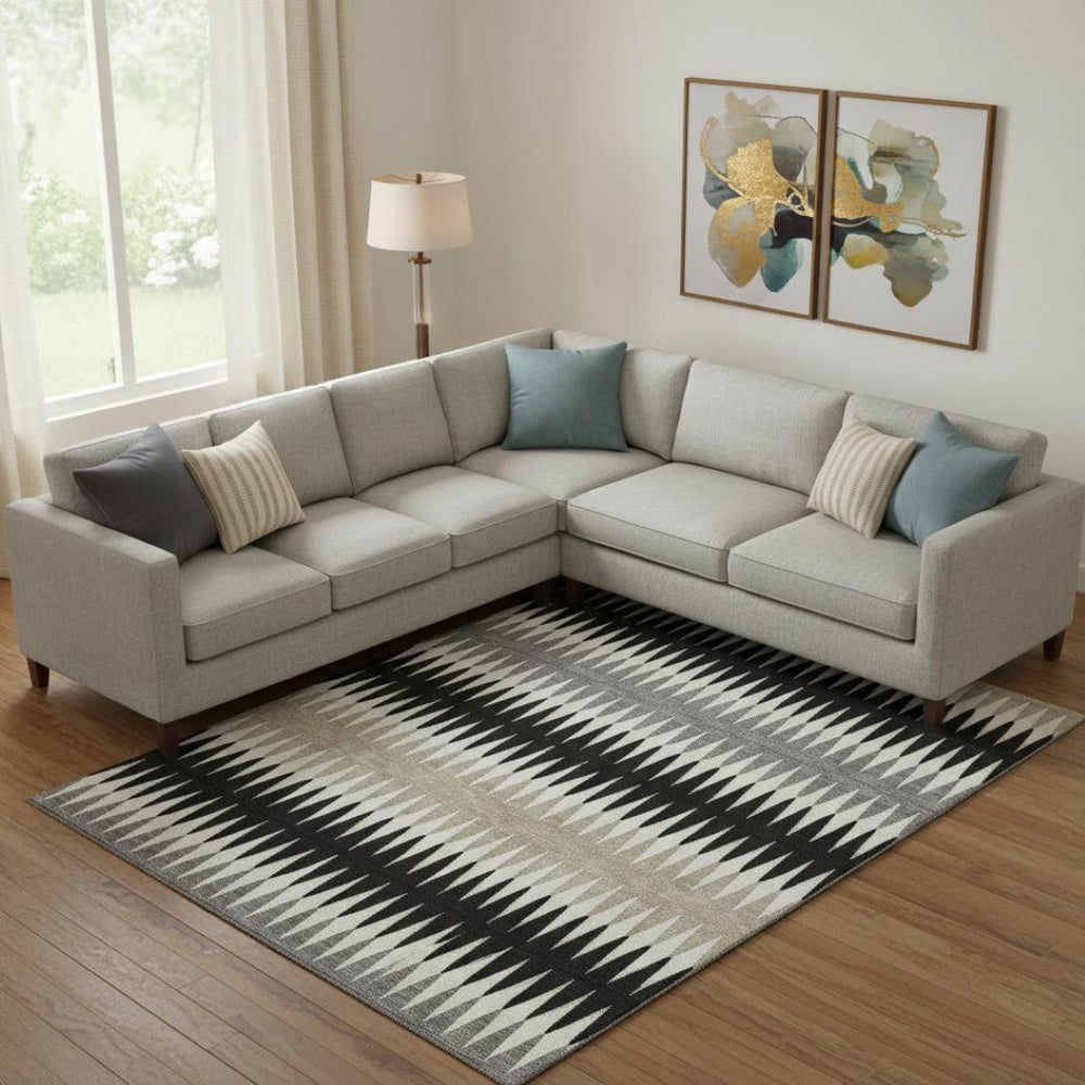 HomeRoots 9' X 12' Washable Striped Area Rug in Black, Gray & Ivory - UV Protected, Durable for Kids & Pets 668957
