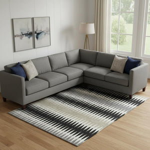 HomeRoots 10' Striped Washable Area Rug in Black, Gray & Ivory - Durable, UV-Protected for High-Traffic Spaces 668958