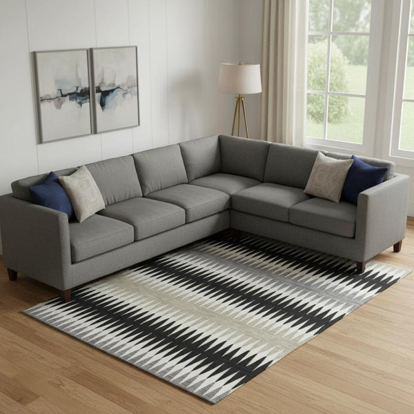 HomeRoots 10' Striped Washable Area Rug in Black, Gray & Ivory - Durable, UV-Protected for High-Traffic Spaces 668958