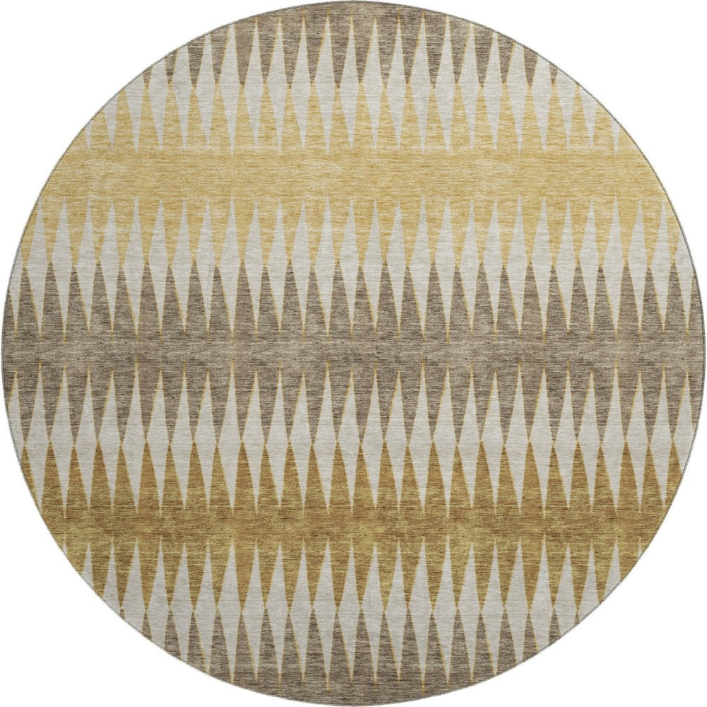 HomeRoots 8' Chocolate, Gold & Beige Striped Washable Round Rug – Stylish, Durable, UV-Protected for All Spaces 668961