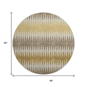 HomeRoots 8' Chocolate, Gold & Beige Striped Washable Round Rug – Stylish, Durable, UV-Protected for All Spaces 668961