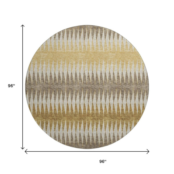 HomeRoots 8' Chocolate, Gold & Beige Striped Washable Round Rug – Stylish, Durable, UV-Protected for All Spaces 668961