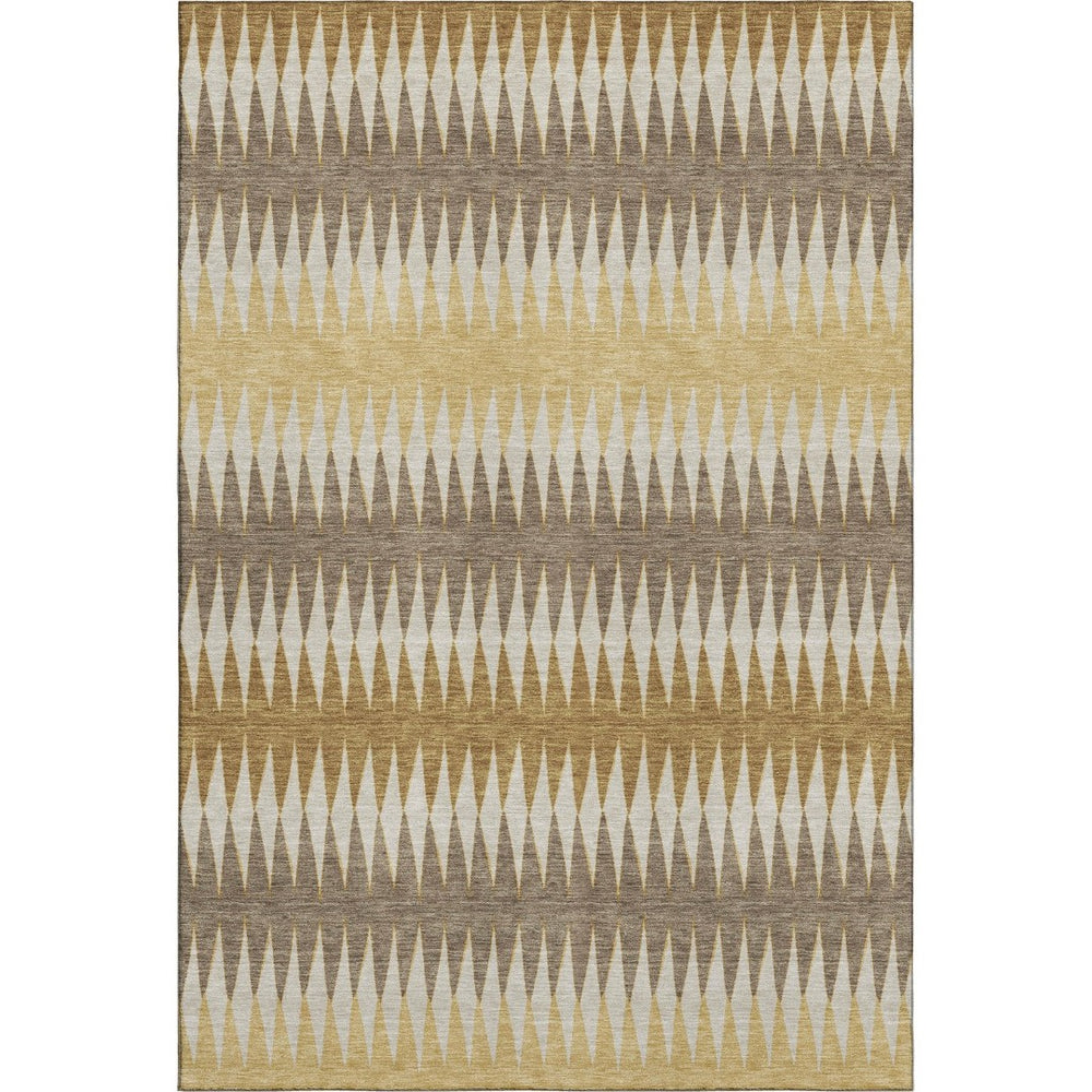 HomeRoots 8' X 10' Striped Washable Area Rug in Chocolate, Gold & Beige - Durable, UV Protected & Stylish 668962