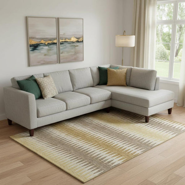 HomeRoots 8' X 10' Striped Washable Area Rug in Chocolate, Gold & Beige - Durable, UV Protected & Stylish 668962