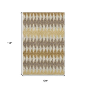 HomeRoots 10' X 14' Washable Area Rug - Chocolate, Gold & Beige Stripes with UV Protection for Busy Homes 668964