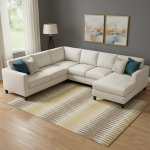 HomeRoots 10' X 14' Washable Area Rug - Chocolate, Gold & Beige Stripes with UV Protection for Busy Homes 668964
