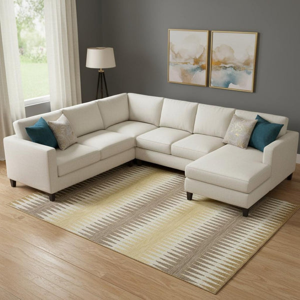 HomeRoots 10' X 14' Washable Area Rug - Chocolate, Gold & Beige Stripes with UV Protection for Busy Homes 668964