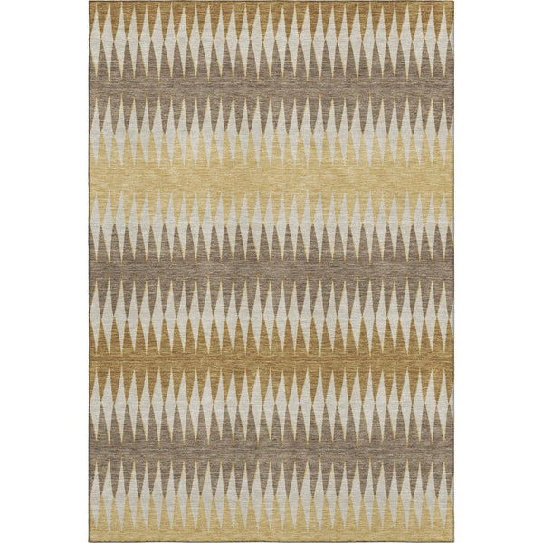 HomeRoots 10' X 14' Washable Area Rug - Chocolate, Gold & Beige Stripes with UV Protection for Busy Homes 668964