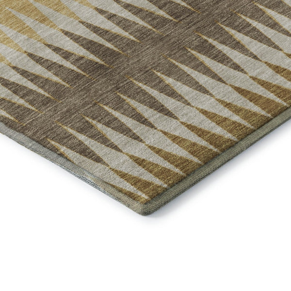 HomeRoots 10' X 14' Washable Area Rug - Chocolate, Gold & Beige Stripes with UV Protection for Busy Homes 668964