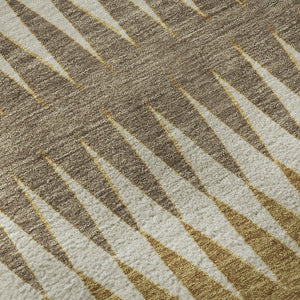 HomeRoots 10' X 14' Washable Area Rug - Chocolate, Gold & Beige Stripes with UV Protection for Busy Homes 668964