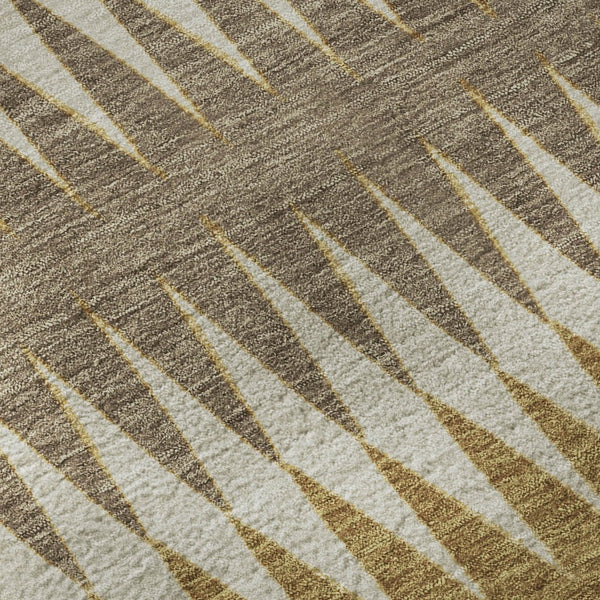 HomeRoots 10' X 14' Washable Area Rug - Chocolate, Gold & Beige Stripes with UV Protection for Busy Homes 668964