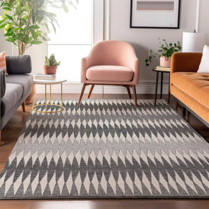 HomeRoots 5' X 8' Gray And Silver Striped Washable Area Rug – Stylish, Durable, UV-Protected for High-Traffic Spaces 668966
