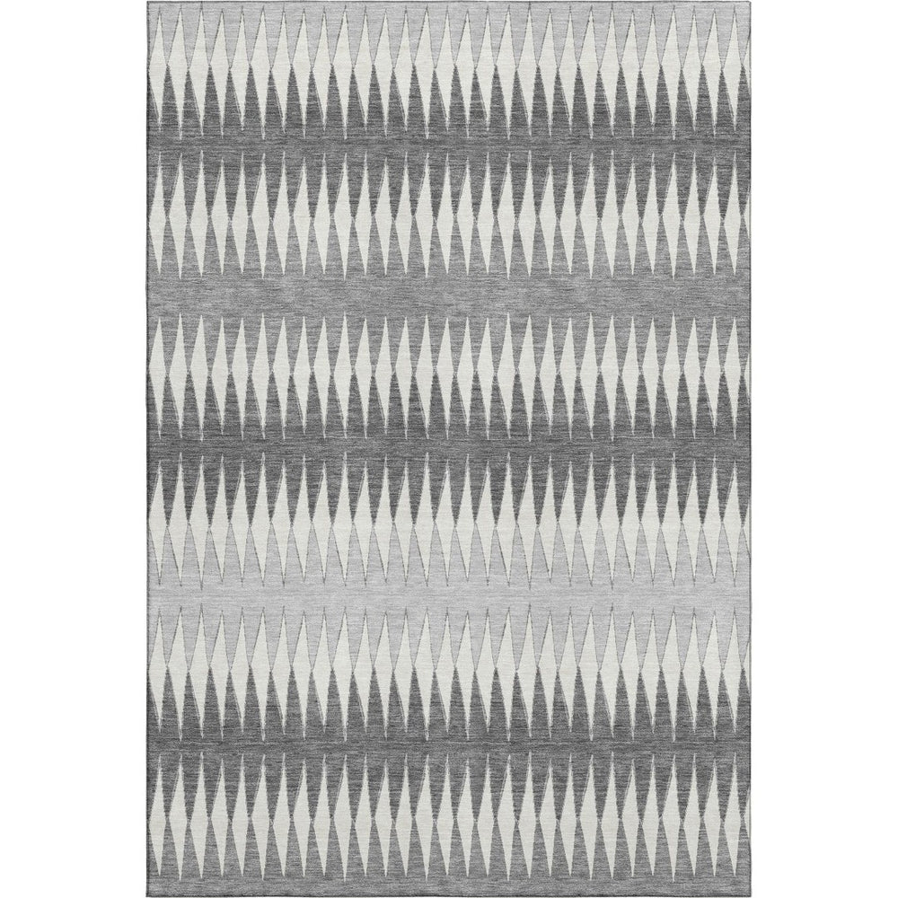 HomeRoots 5' X 8' Gray And Silver Striped Washable Area Rug – Stylish, Durable, UV-Protected for High-Traffic Spaces 668966