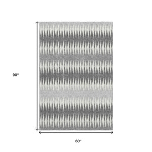 HomeRoots 5' X 8' Gray And Silver Striped Washable Area Rug – Stylish, Durable, UV-Protected for High-Traffic Spaces 668966