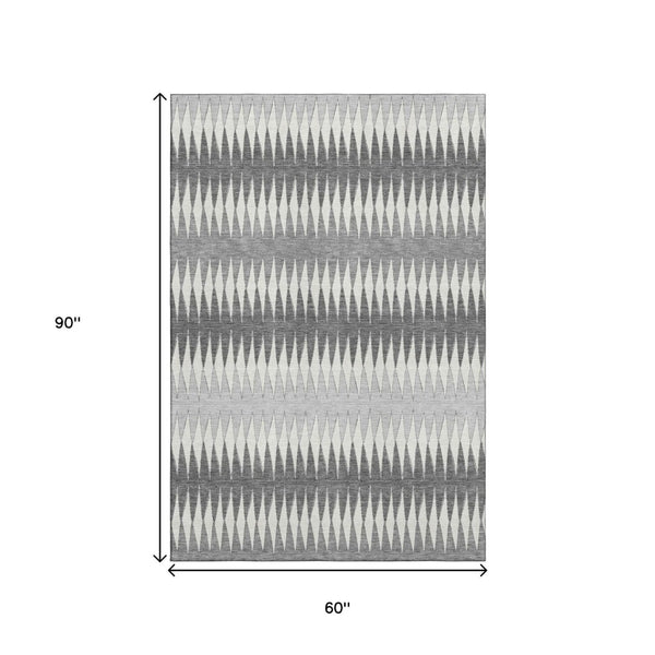 HomeRoots 5' X 8' Gray And Silver Striped Washable Area Rug – Stylish, Durable, UV-Protected for High-Traffic Spaces 668966