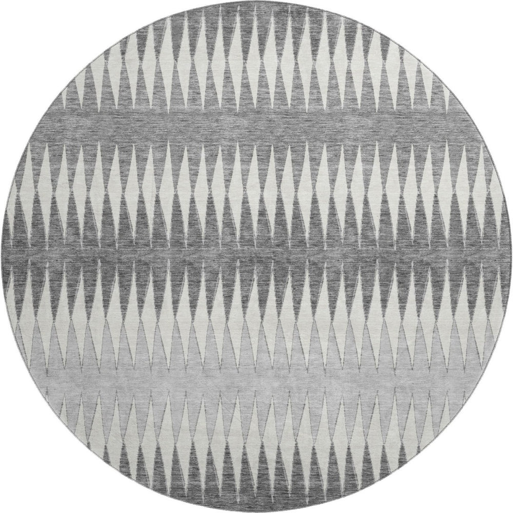 HomeRoots 8' Gray and Silver Striped Washable Round Rug - UV Protected, Stain-Resistant for Family Spaces 668967
