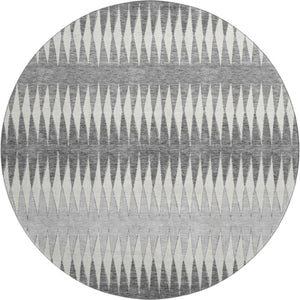 HomeRoots 8' Gray and Silver Striped Washable Round Rug - UV Protected, Stain-Resistant for Family Spaces 668967