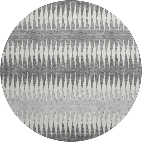 HomeRoots 8' Gray and Silver Striped Washable Round Rug - UV Protected, Stain-Resistant for Family Spaces 668967