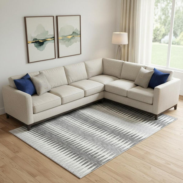 HomeRoots 8' X 10' Gray and Silver Striped Washable Area Rug with UV Protection for Modern Living Spaces 668968