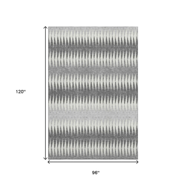 HomeRoots 8' X 10' Gray and Silver Striped Washable Area Rug with UV Protection for Modern Living Spaces 668968