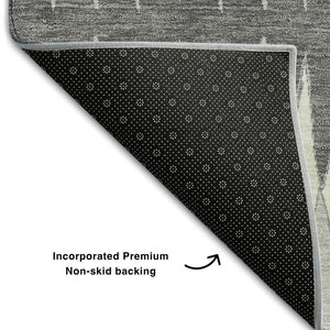HomeRoots 9' X 12' Gray & Silver Striped Area Rug - Washable, UV-Protected, Durable for High-Traffic Spaces 668969