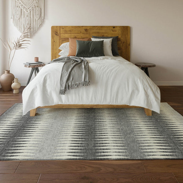 HomeRoots 9' X 12' Gray & Silver Striped Area Rug - Washable, UV-Protected, Durable for High-Traffic Spaces 668969