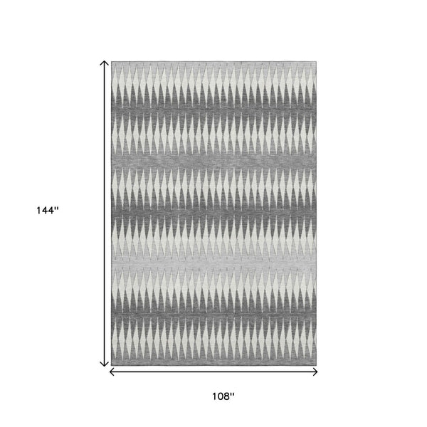 HomeRoots 9' X 12' Gray & Silver Striped Area Rug - Washable, UV-Protected, Durable for High-Traffic Spaces 668969