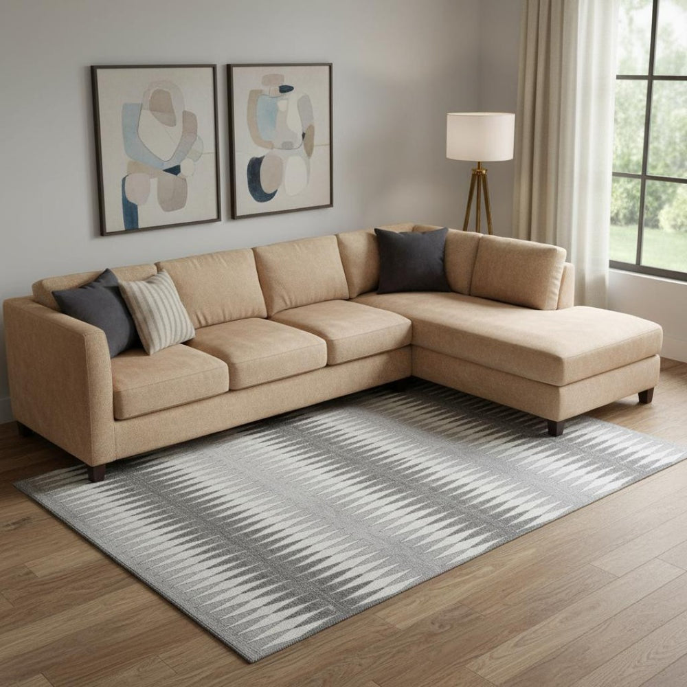 HomeRoots 9' X 12' Gray & Silver Striped Area Rug - Washable, UV-Protected, Durable for High-Traffic Spaces 668969