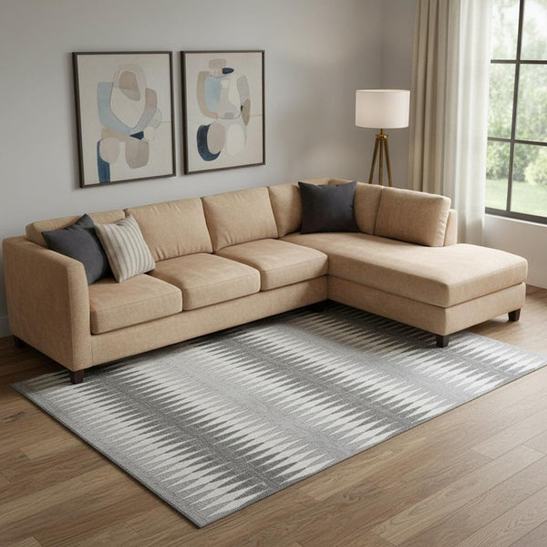 HomeRoots 9' X 12' Gray & Silver Striped Area Rug - Washable, UV-Protected, Durable for High-Traffic Spaces 668969