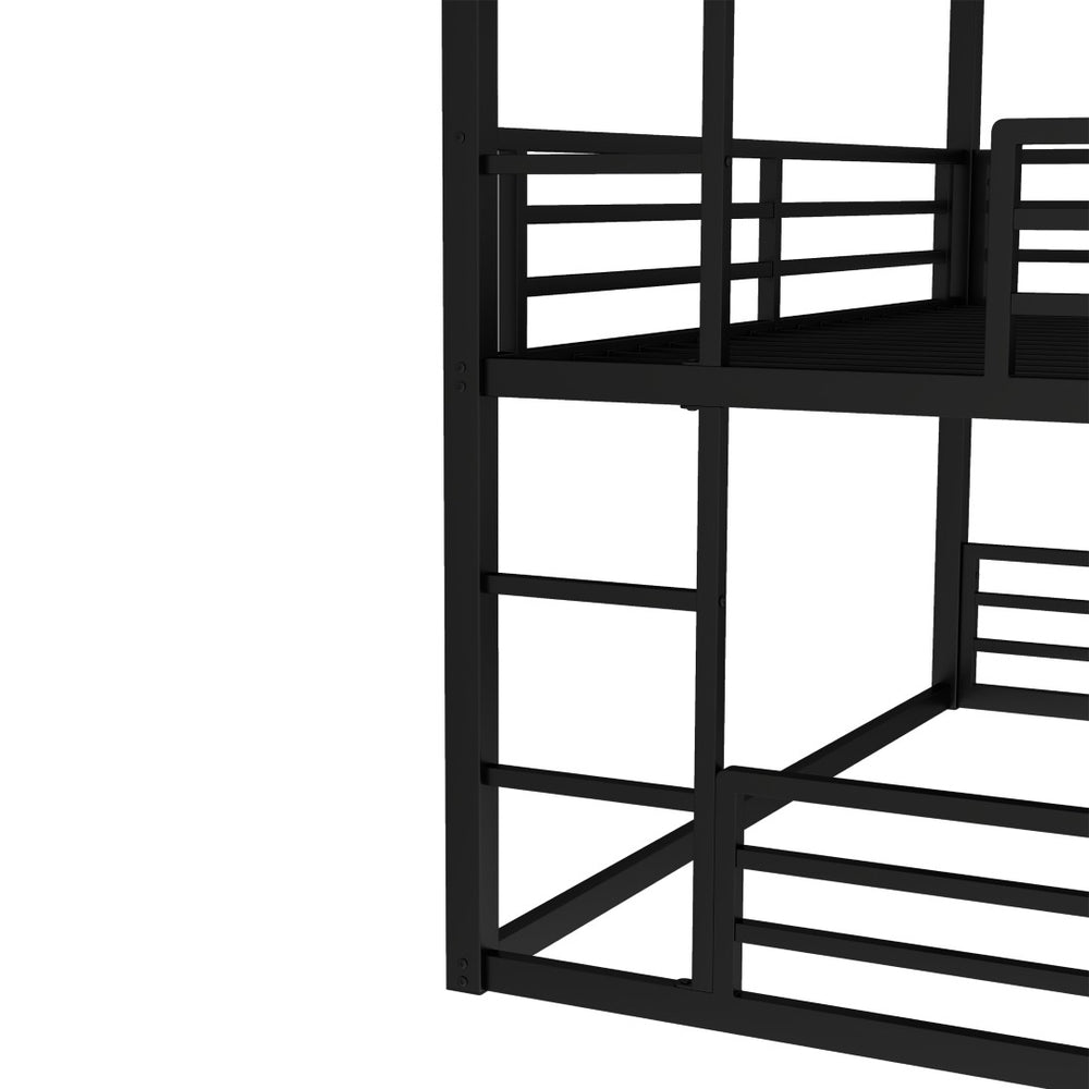 English Elm Twin Metal Triple Bunk Bed With Safety Guardrails - Heavy-Duty, Noise-Reduced Design In Black Finish P1 W1580S00142-GIGA