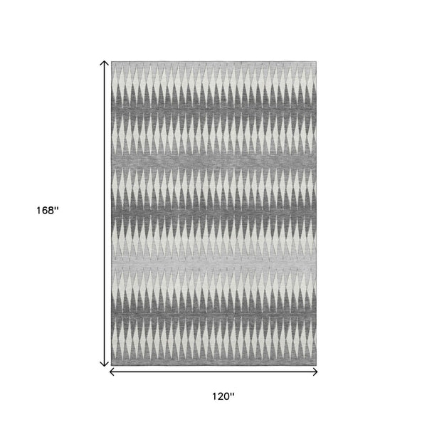 HomeRoots 10' X 14' Stylish Gray & Silver Striped Washable Area Rug with UV Protection for Busy Homes 668970