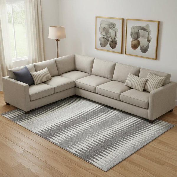 HomeRoots 10' X 14' Stylish Gray & Silver Striped Washable Area Rug with UV Protection for Busy Homes 668970