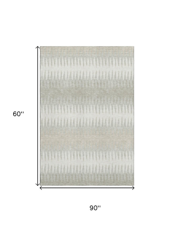 HomeRoots 5' X 8' Ivory and Beige Striped Area Rug - Stylish, Washable, UV-Protected for High-Traffic Spaces 668972