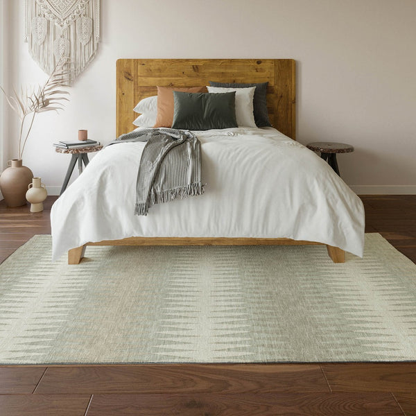 HomeRoots 5' X 8' Ivory and Beige Striped Area Rug - Stylish, Washable, UV-Protected for High-Traffic Spaces 668972