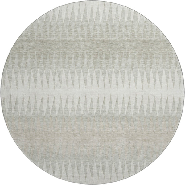HomeRoots 8' Ivory and Beige Striped Washable Round Rug - UV Protected, Easy-Care, Perfect for Homes with Kids & Pets 668973