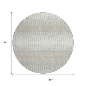 HomeRoots 8' Ivory and Beige Striped Washable Round Rug - UV Protected, Easy-Care, Perfect for Homes with Kids & Pets 668973