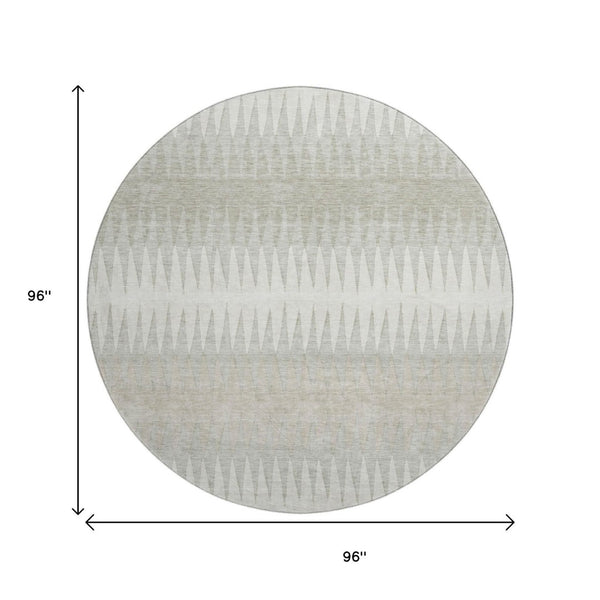 HomeRoots 8' Ivory and Beige Striped Washable Round Rug - UV Protected, Easy-Care, Perfect for Homes with Kids & Pets 668973