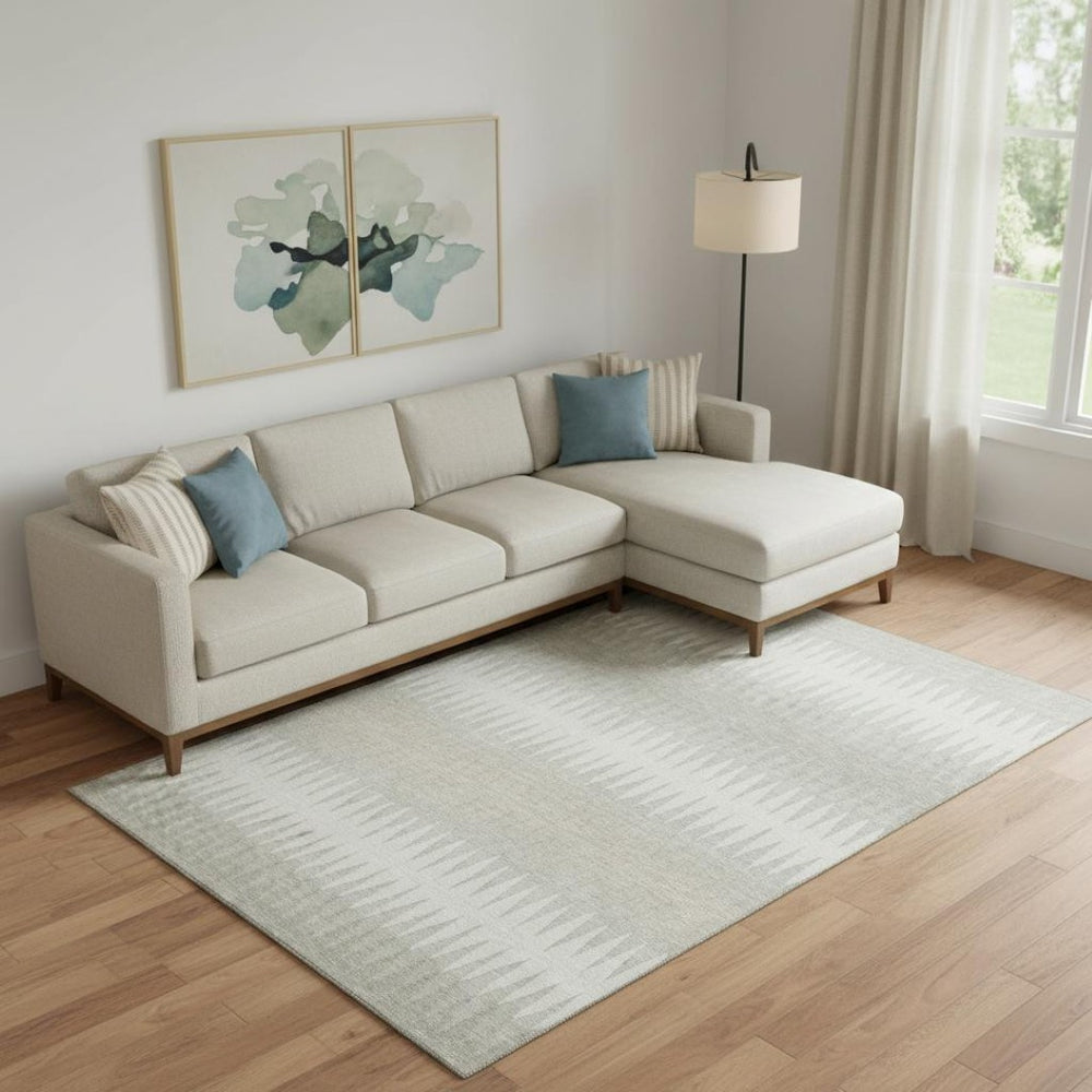 HomeRoots 8' X 10' Ivory Striped Washable Area Rug with UV Protection, Durable for Homes with Kids & Pets 668974