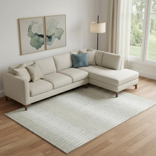 HomeRoots 9' X 12' Washable Ivory & Beige Striped Area Rug - Durable, Stain-Resistant, UV Protected Elegance 668975
