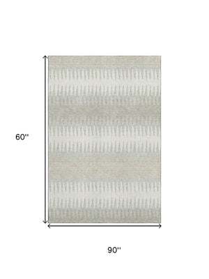 HomeRoots 9' X 12' Washable Ivory & Beige Striped Area Rug - Durable, Stain-Resistant, UV Protected Elegance 668975