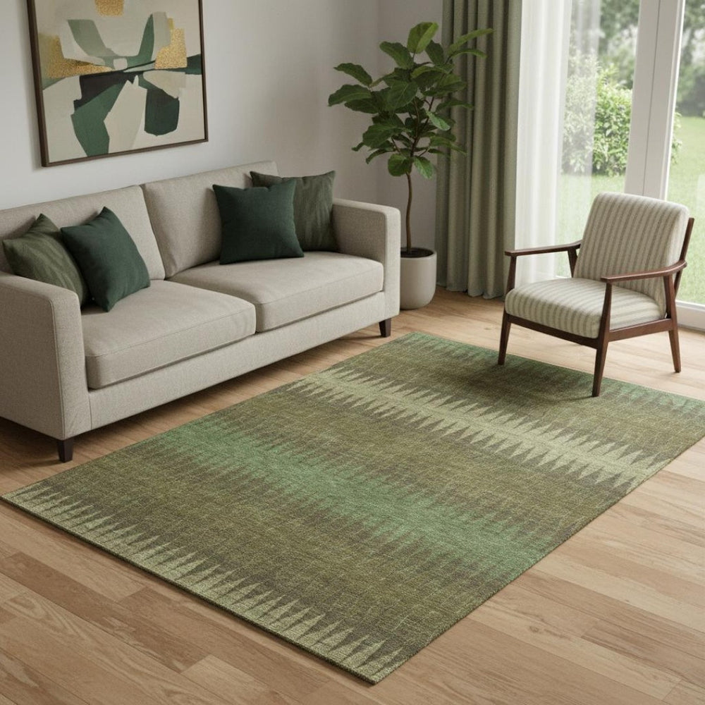HomeRoots 5' X 8' Washable Olive Green & Chocolate Striped Area Rug – UV Protection for Everyday Elegance 668978