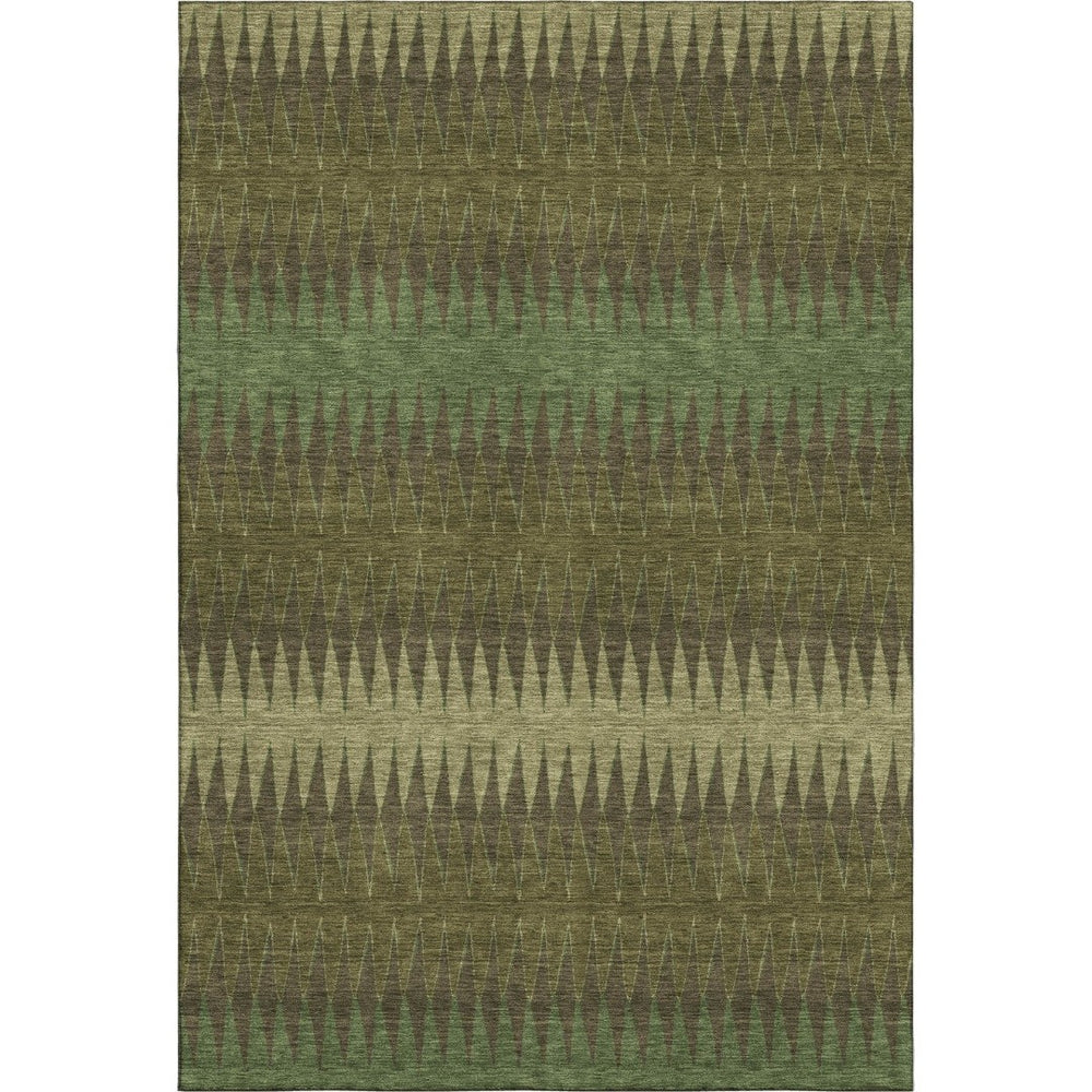 HomeRoots 5' X 8' Washable Olive Green & Chocolate Striped Area Rug – UV Protection for Everyday Elegance 668978