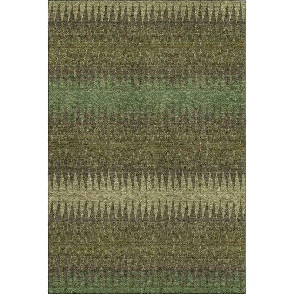HomeRoots 5' X 8' Washable Olive Green & Chocolate Striped Area Rug – UV Protection for Everyday Elegance 668978