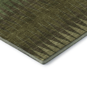 HomeRoots 8' Olive Green and Chocolate Striped Washable Round Rug – UV Protected, Durable, Family-Friendly Design 668979