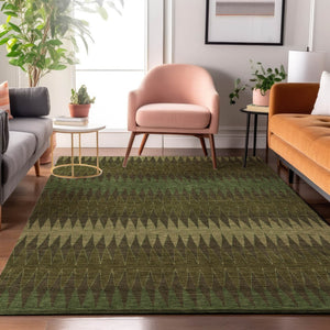 HomeRoots 8' X 10' Olive Green & Chocolate Striped Washable Area Rug with UV Protection for High-Traffic Spaces 668980