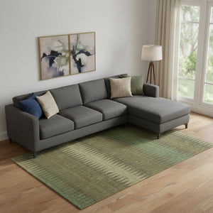 HomeRoots 8' X 10' Olive Green & Chocolate Striped Washable Area Rug with UV Protection for High-Traffic Spaces 668980
