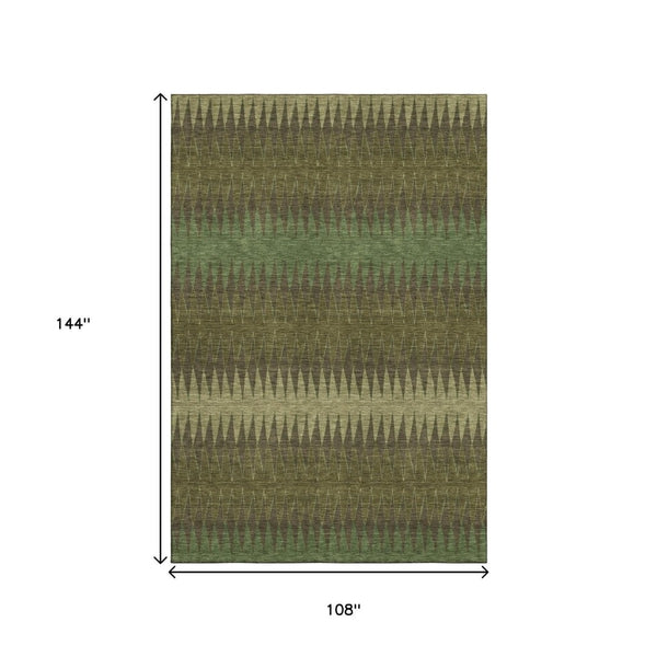 HomeRoots 9' X 12' Olive Green & Chocolate Striped Area Rug – Washable, Durable & UV-Protected for Family Homes 668981
